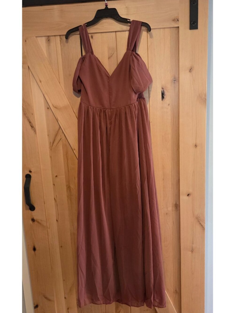 New! Unithorse Size L Burnt Orange Gown Maxi dress Ruched Chiffon Slit - Picture 4 of 16